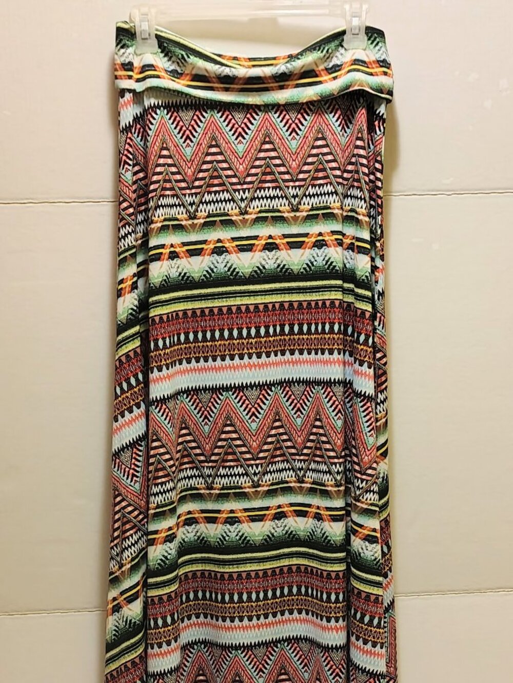 LuLaRoe Classic Maxi Skirt M Geometric Boho Print Fold-Over Waist